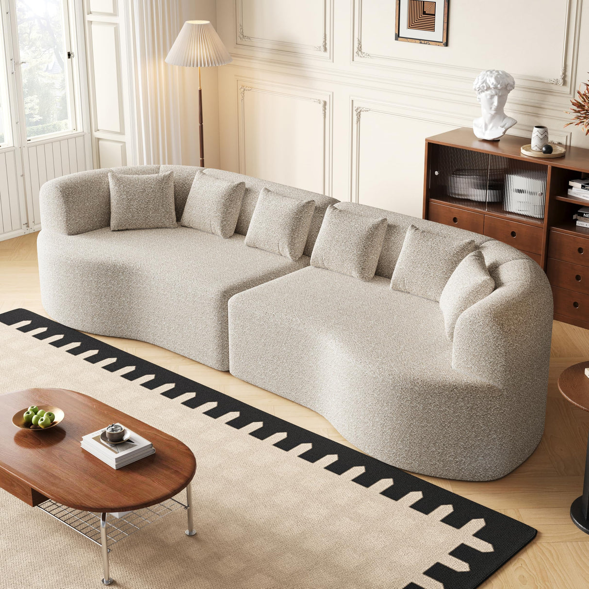 KEIKI 106.3" Curved Sectional Sofa, Oversized Cloud Couch with 6 Pillows, Deep Seat Sofa for Living Room, Guest, Bedroom, No Assembly Required, Light Khaki KEIKI