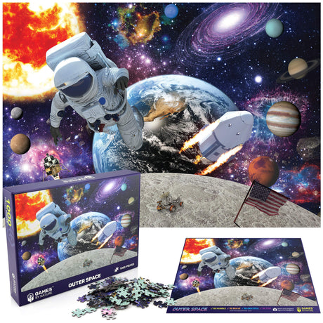 Space Puzzle for Adults - 1000 Piece Solar System Planet in Space Jigsaw Puzzles Galaxy Outer Space Astronaut, Family Fun – Premium Materials, 27.5" x 19.5” Vibrant Non-Glare Soy-Based Ink GAMES BY NATURE