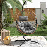 GREEN MORE Oversized Egg Swing Chair with Stand, Hanging Swing Chair, Foldable Hammock Chair with Steel Frame, 350LBS Capacity for Patio Garden Bedroom, Beige GREEN MORE