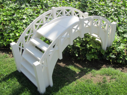 SamsGazebos Fairy Tale Garden Bridge with Decorative Lattice Railings and Steps, 33" L, Unfinished - WoodArtSupply