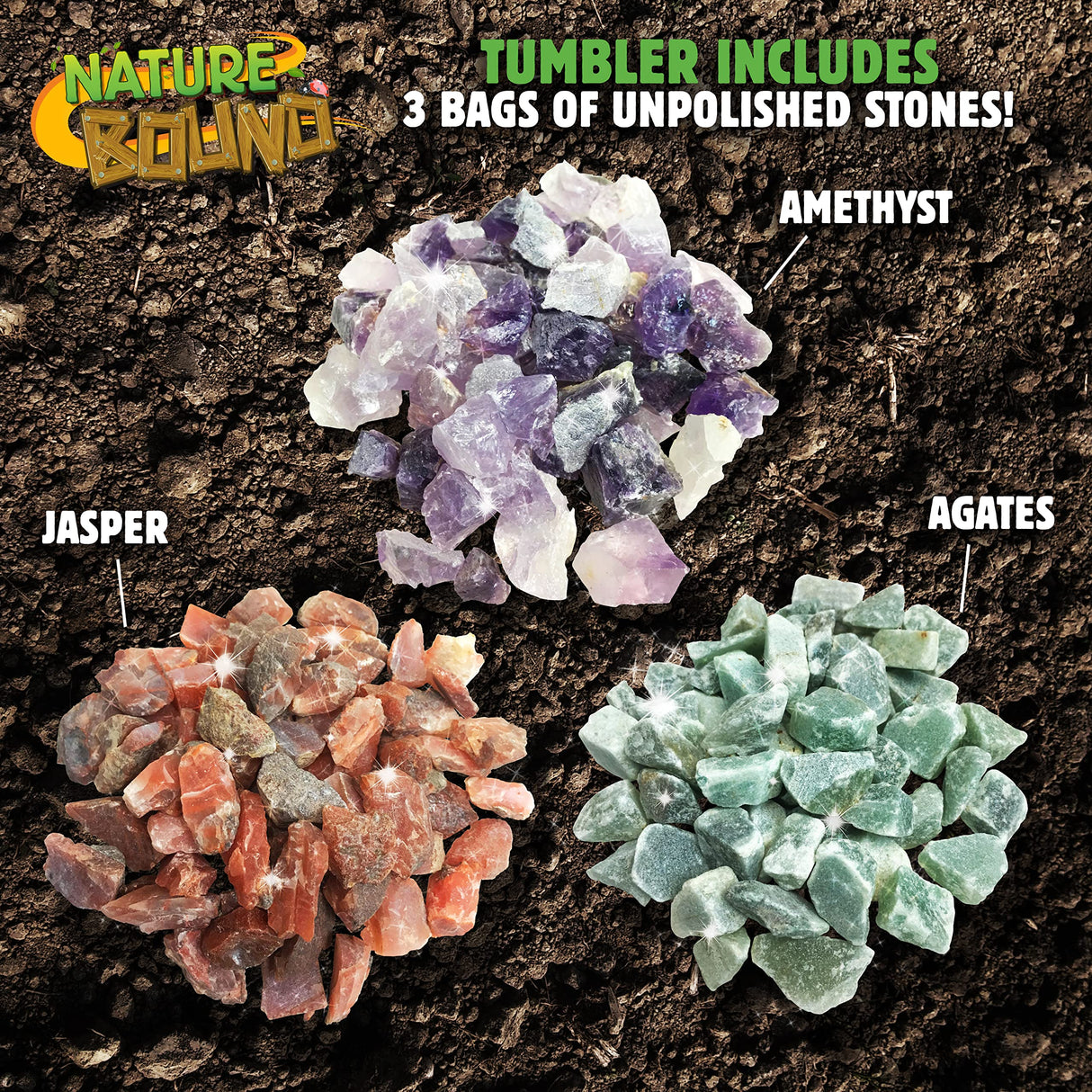 Nature Bound Starter Rock Tumbler Kit for Kids– Includes Rough Gemstones, Polishing Grits, Jewelry Fastenings, and Instructions – Great STEM Science Kit for The Future Geologist, Boys & Girls Ages 8+ Nature Bound