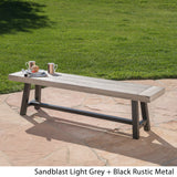 Great Deal Furniture Cassie Outdoor Light Grey Sandblast Finish Acacia Wood Dining Bench with Black Rustic Metal Finish Frame GDFStudio