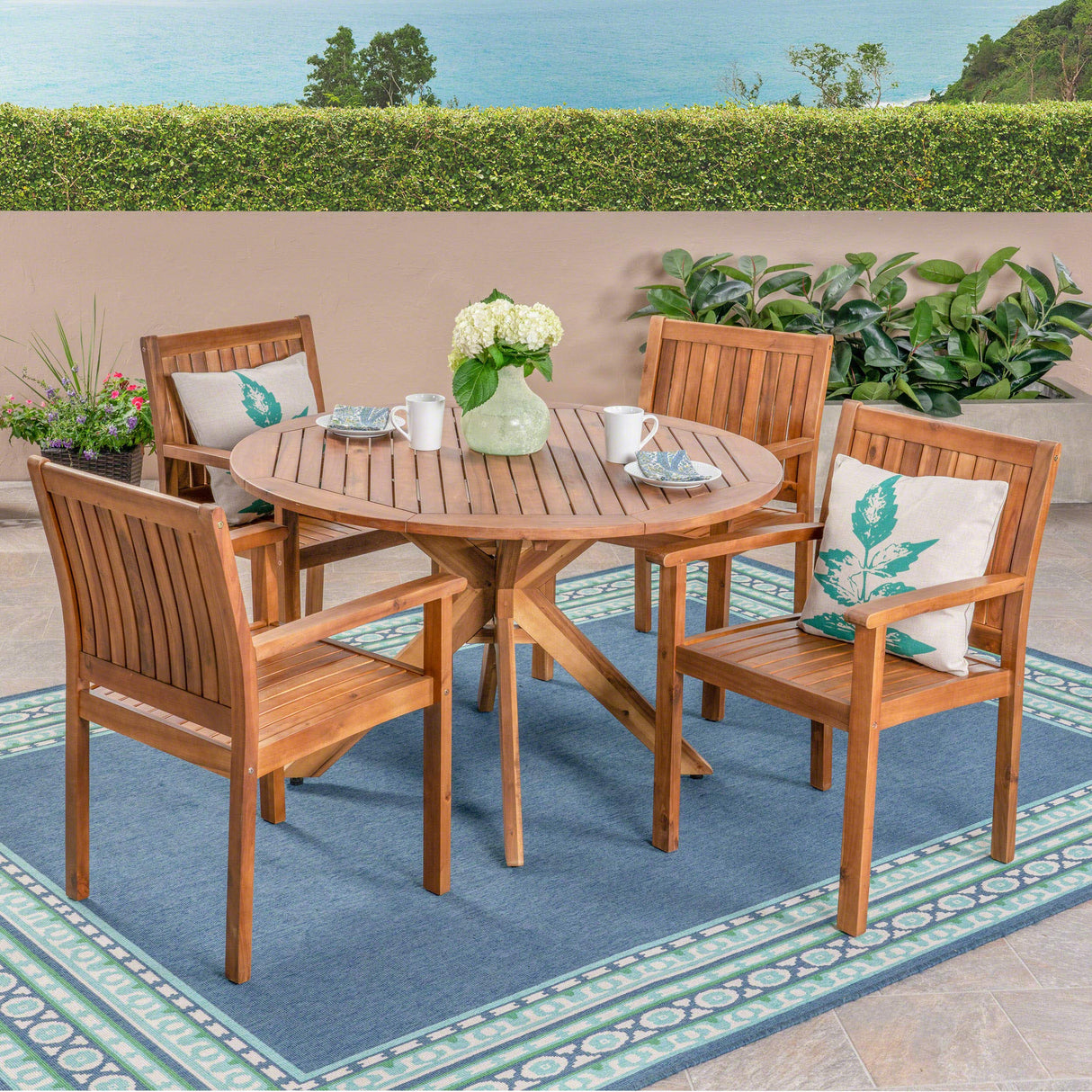 Christopher Knight Home Kally Outdoor Five Piece Acacia Dining Set, Teak Finish Christopher Knight Home