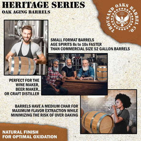 5 Gallon Oak Barrel - Wooden Whiskey Barrel Wine Barrel (20 Liter) - for The Home Brewer, Distiller, Wine Maker - New American 20L Oak Barrels for Aging Whiskey, Bourbon, Mead (HERITAGE SERIES) THOUSAND OAKS BARREL