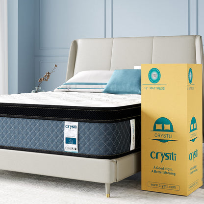 Crystli Full Mattress, 14 Inch Full Size Mattress in a Box Memory Foam Full Mattress with Pocket Springs Motion Isolation Pressure Relief Supportive Hybrid Design Full Bed Mattress