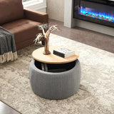 Kakotito Modern Round Storage Ottoman with Wooden Lid,Circle Handmade Coffee Table,End Table & Footstool for Living Room (Dark Gray) Kakotito