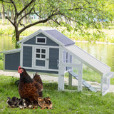 TAKUKA Outdoor Mobile Wooden Chicken Coop with Removable Run and Tray，Small Animals Rabbit Hutch with Nest Box, 2 Story Duck Quail Cage Hutch with Wheel Weatherproof for Backyard (71W*26W*39H) TAKUKA