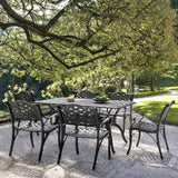 NUU GARDEN 7 Pieces Outdoor Patio Dining Sets, Cast Aluminum Rectangle Patio Table with Umbrella Hole and 6 Bistro Chairs, Armrest Dining Chairs and Bistro Table for Balcony, Backyard, Black NUU GARDEN