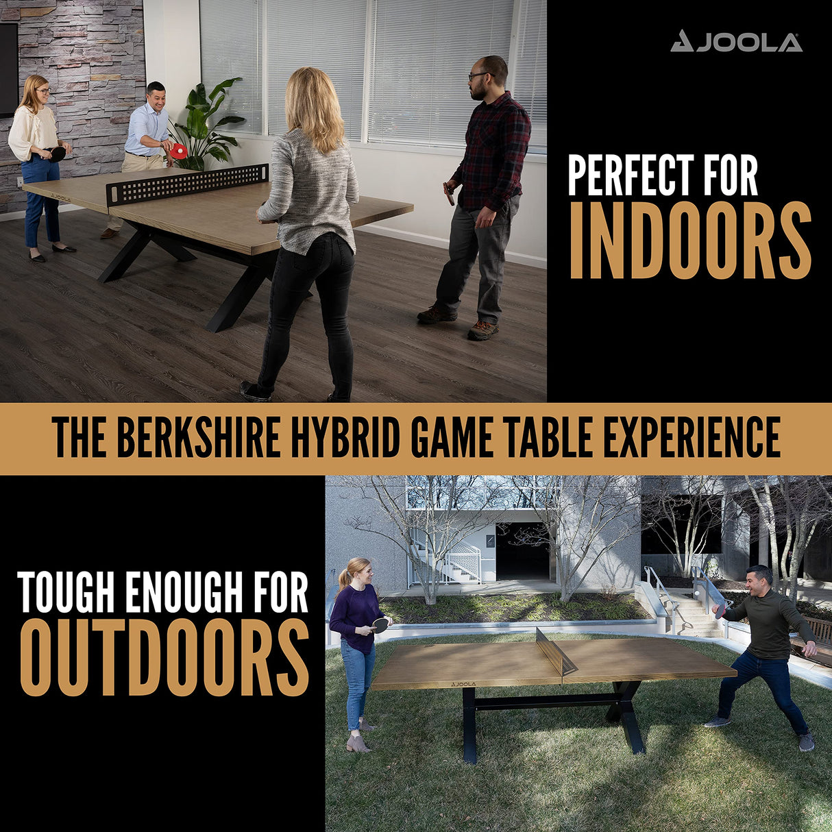 JOOLA Berkshire Outdoor Table Tennis Table - Multi Use Conference Table Dining Table - Concrete Oak Wood Look Includes Steel Outdoor Ping Pong Net Set & Frame - Hybrid Indoor Outdoor Ping Pong Table JOOLA