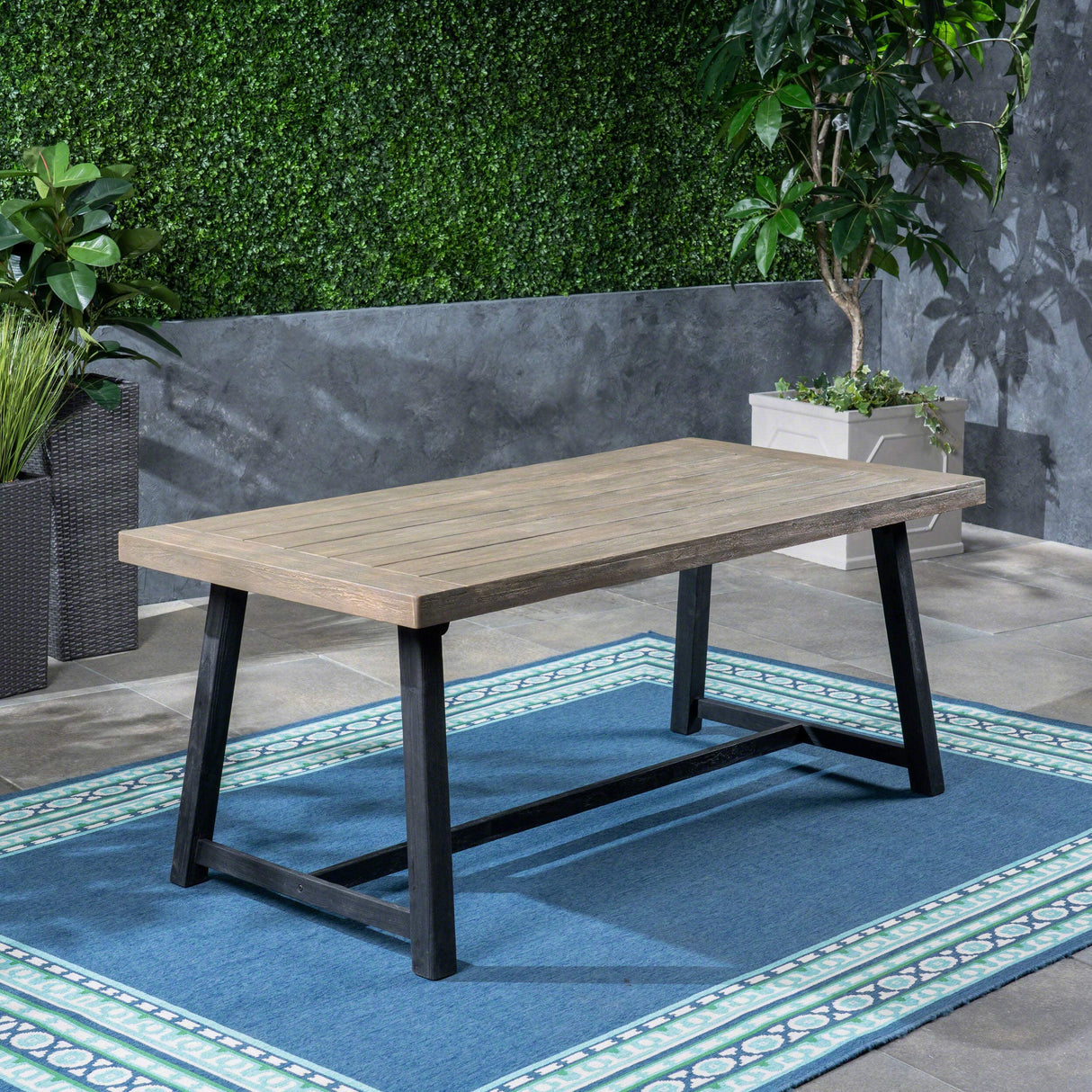 Christopher Knight Home Toby Outdoor Acacia Wood Dining Table, Sandblast Gray Finish and Black Christopher Knight Home