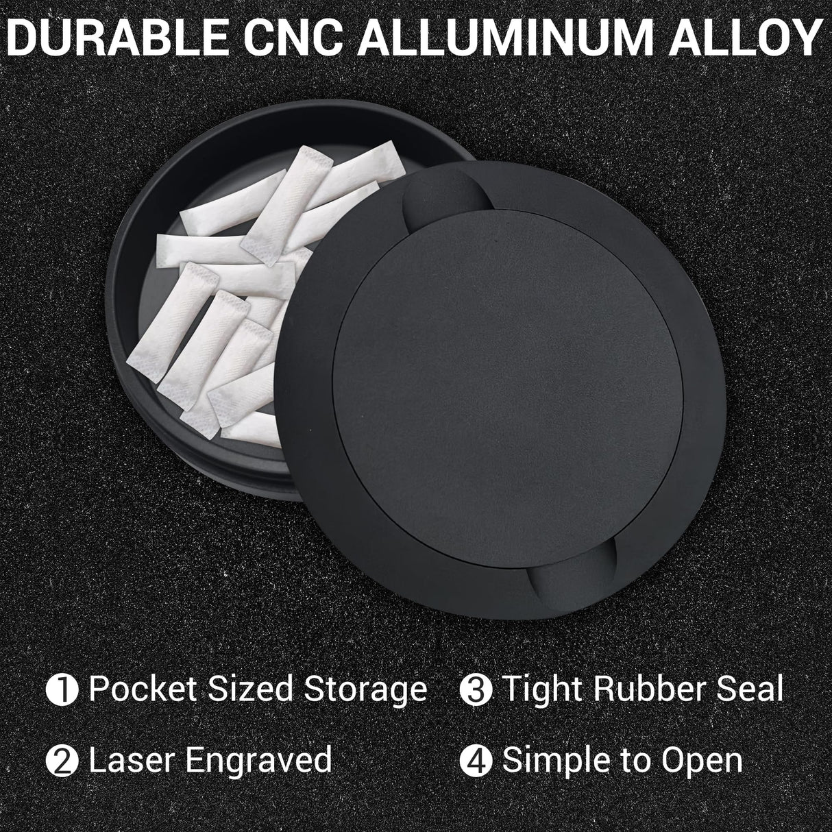 Matte Black Metal Zyn Pouch Container – Dual Compartment Storage Tin with Secure Lid Tharos Distribution