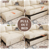 SUAWY 108 Inch Modular Sectional Sofa with Pull Out Bed,U Shaped 7 Seat Sectional Sleeper Sofa with Storage,Sectional Couches for Living Room,Cloud Modular Couch,Removable Sofa Cover,Beige SUAWY