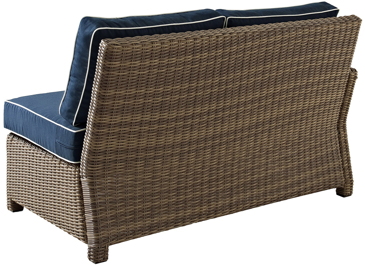 Crosley Furniture Bradenton Outdoor Sectional Left Side Loveseat, 2-Person Wicker Patio Couch for Deck, Brown with Navy Cushions Crosley Furniture