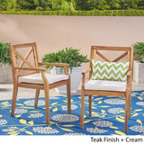 Christopher Knight Home Peter | Outdoor Acacia Wood Dining Chair Set of 2, Teak/Cream Cushion Christopher Knight Home