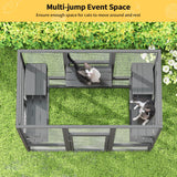 NYEEKOY 71Inches Large Wood Catio Outdoor Cat Enclosure with Perches and Condos, Cat House Indoor with Waterproof Roof, Cat Shelter 7 Platforms & 2 Resting Box, UV Resistant (Grey) Nyeekoy