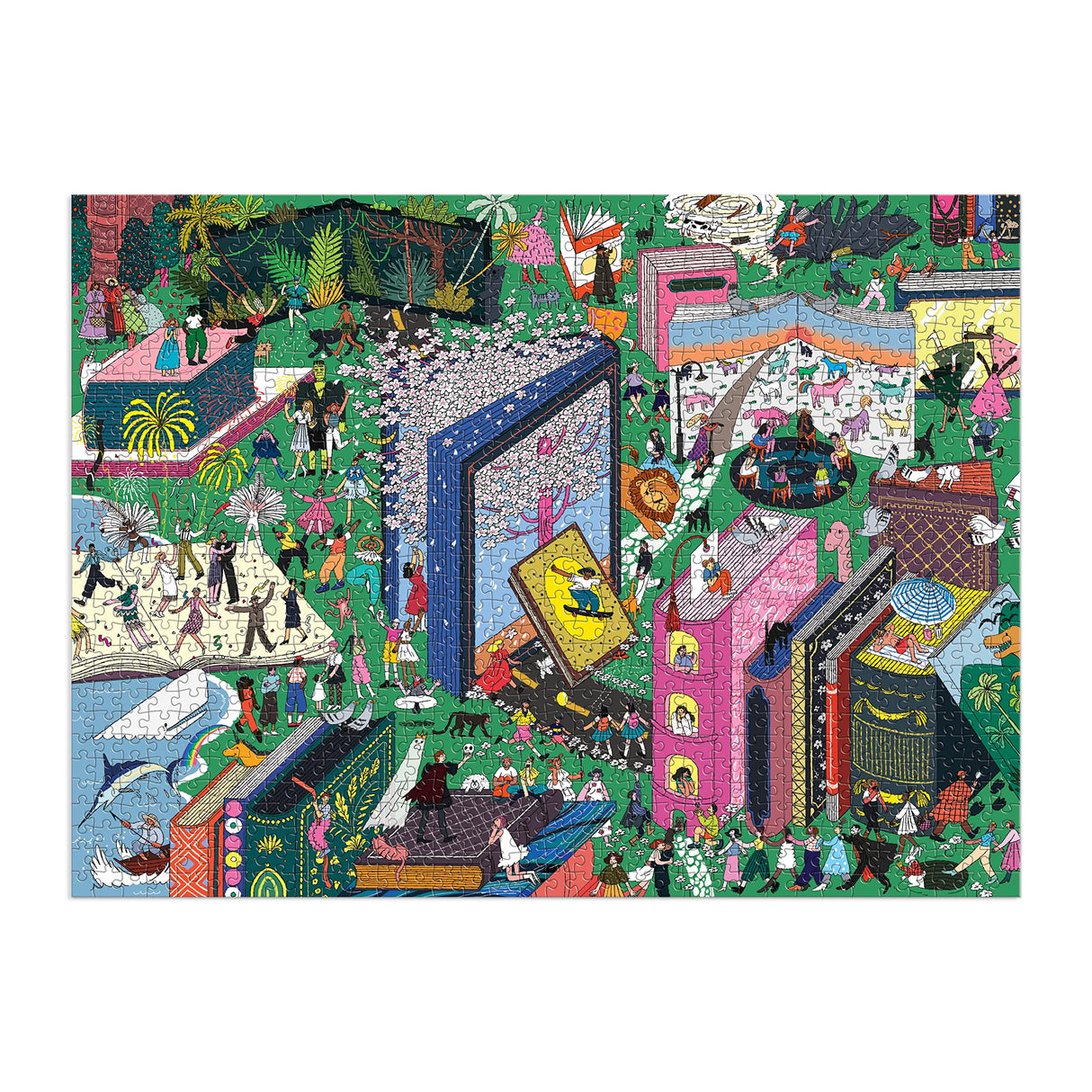 Galison Book World – 1000 Piece Puzzle Fun and Challenging Activity with Bright and Bold Artwork of Literary Characters and Books for Adults and Families Galison