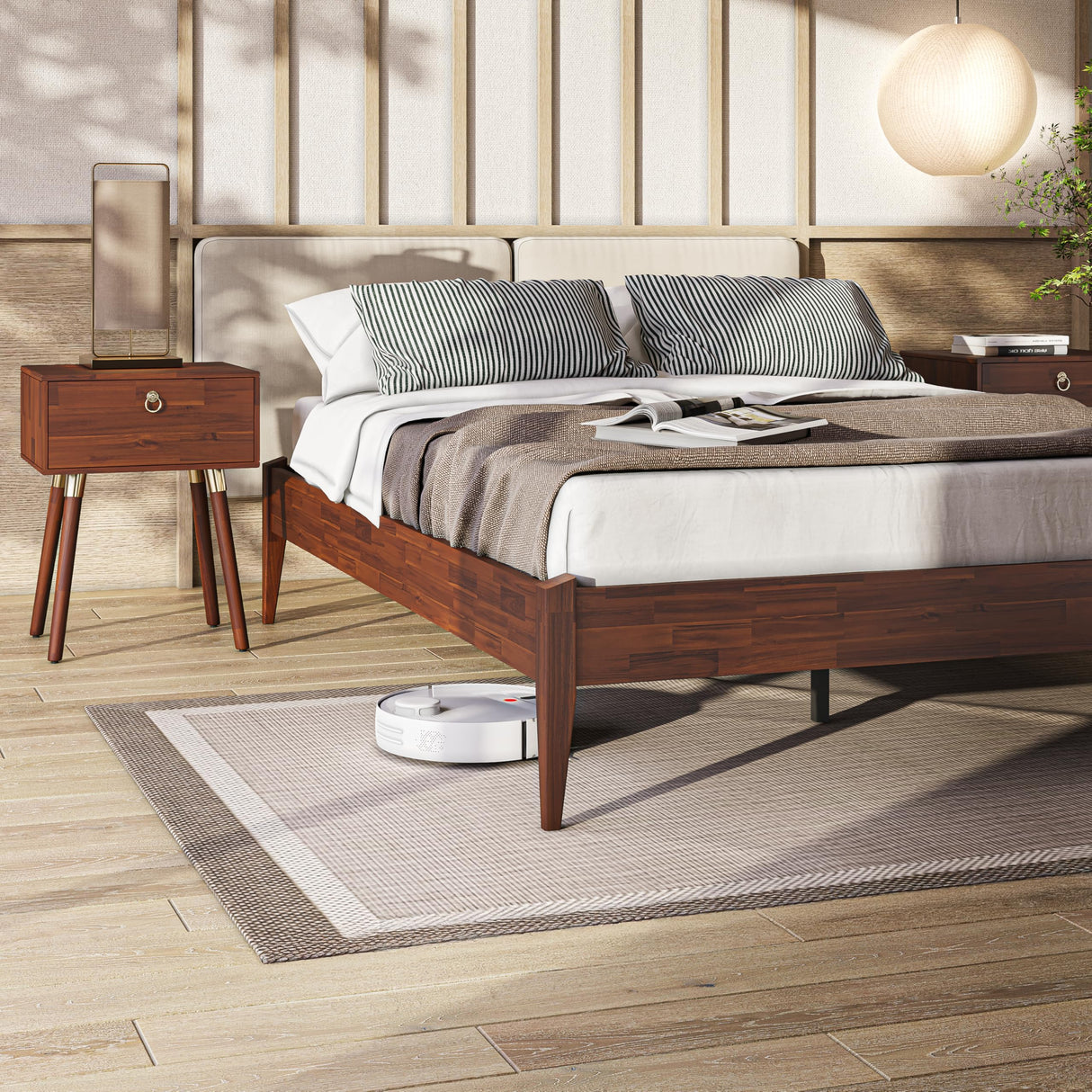 Bme Dinkee 15 Inch Signature Bed Frame Without Headboard - Modern & Minimalist Style with Acacia Wood - 12 Strong Wood Slat Support - Easy Assembly - No Box Spring Neededd - Dark Chocolate, Full Bme