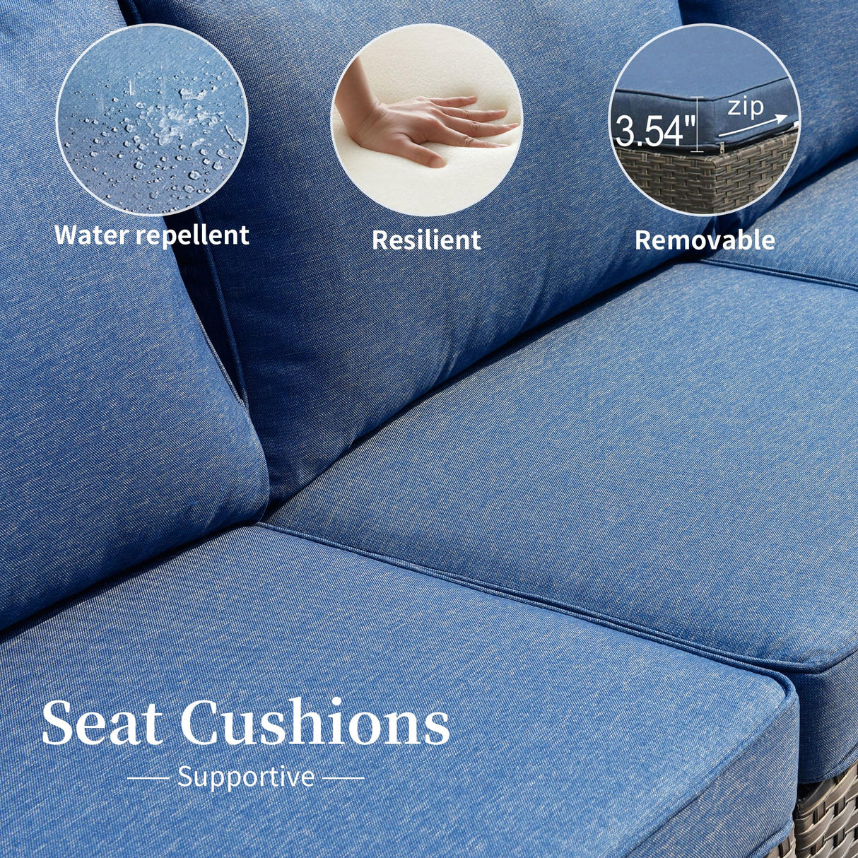 HOOOWOOO 13 Piece Patio Sectional Furniture Set with Fire Pit Table,Modern Wicker Outdoor Conversation Sofa Sets,All Weather Modular L Shaped Outside Couch Swivel Chair Set(Denime Blue) HOOOWOOO