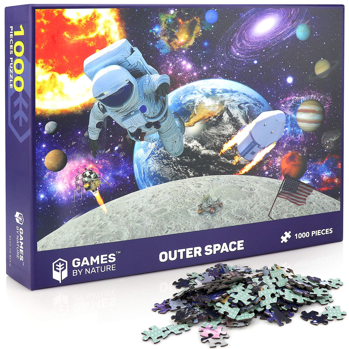 Space Puzzle for Adults - 1000 Piece Solar System Planet in Space Jigsaw Puzzles Galaxy Outer Space Astronaut, Family Fun – Premium Materials, 27.5" x 19.5” Vibrant Non-Glare Soy-Based Ink GAMES BY NATURE