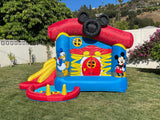 Funormous Disney Mickey Mouse Bounce House with Slide, Indoor Outdoor Inflatable Bouncy Castle Funhouse Ball Pit Plus Heavy Duty Air Blower Funormous