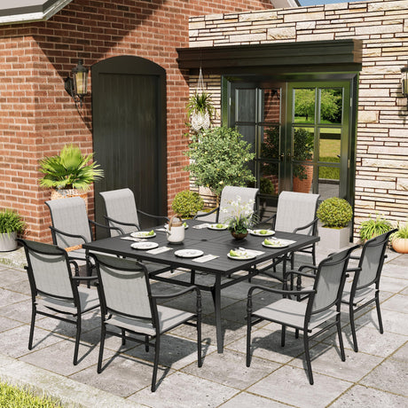 MIXPATIO 9 Piece Patio Dining Set, 8 x Textilene Dining Chairs, 60" Square Outdoor Dining Table with 1.57" Umbrella Hole, for Garden Lawn Porch and Backyard Poolside, Grey MIXPATIO