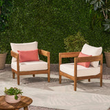 Christopher Knight Home 312395 Alfy Outdoor Club Chair with Cushions (Set of 2), Teak Finish, Beige Christopher Knight Home
