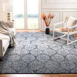 SAFAVIEH Madison Collection Area Rug - 12' Square, Navy & Silver, Glam Ogee Trellis Distressed Design, Non-Shedding & Easy Care, Ideal for High Traffic Areas in Living Room, Bedroom (MAD604G) SAFAVIEH