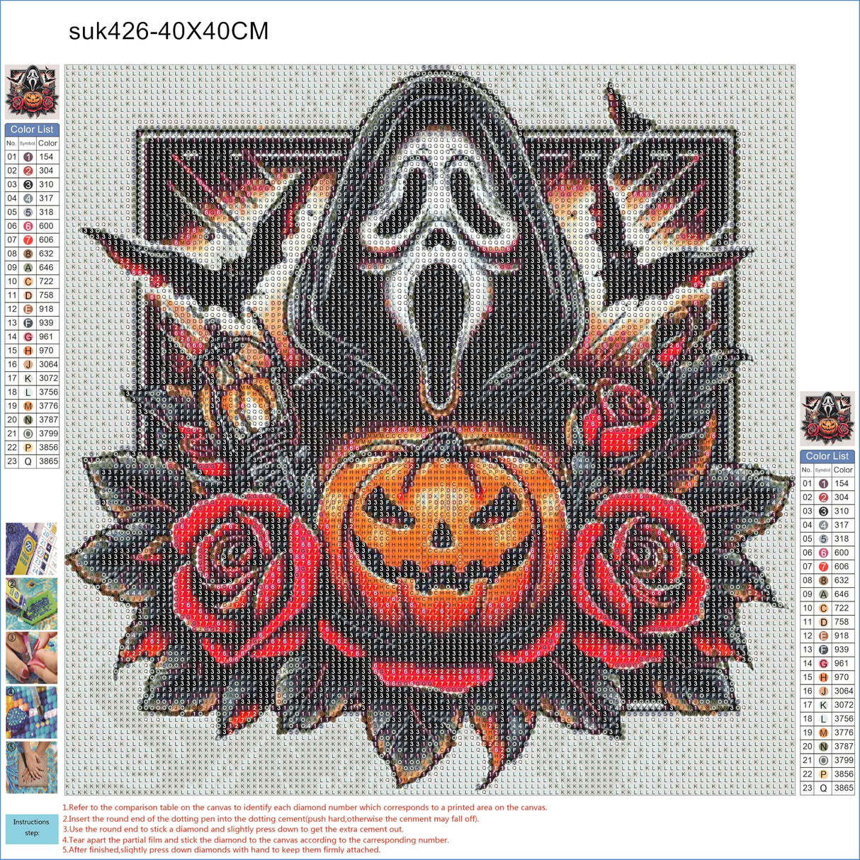5D DIY Diamond Art Painting Halloween Ghostface 16x16 inches for Adults, Horror Movie Pumpin Diamond Art Kits Full Round Drill Rhinestone Embroidery for Wall Decoration Generic