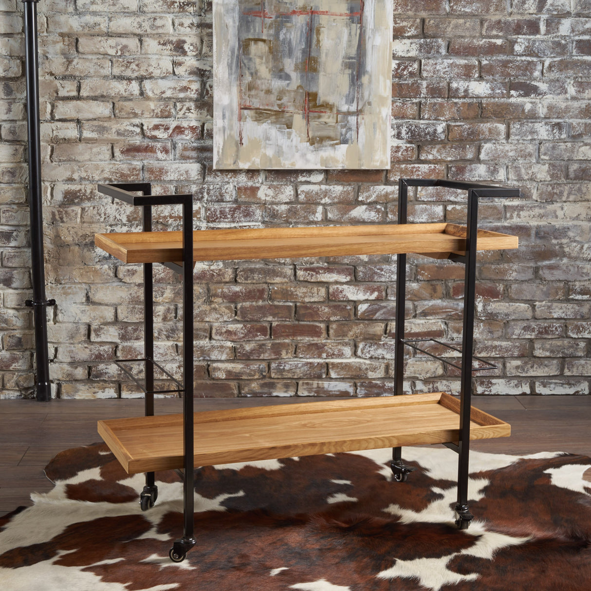 Christopher Knight Home Gerard Industrial Wooden Bar Cart, Natural Finish / Black Christopher Knight Home