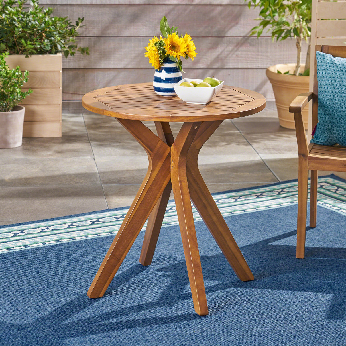Christopher Knight Home Brigitte Outdoor Round Acacia Wood Bistro Table with X Legs, Teak Christopher Knight Home