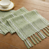 YZJZEDS Hemstitched Farmhouse Table Runner, Sage Green 13x72 Inch, Cotton Linen Table Runners 72 Inches Long, Embroidered Striped Sage Green Boho Table Runner Rustic Home Decor YZJZEDS