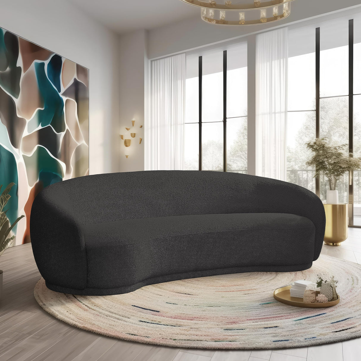 Meridian Furniture 693Black-S Hyde Collection Modern | Contemporary Boucle Fabric Upholstered Sofa, Black, 89.5" W x 38" D x 27.5" H Meridian Furniture