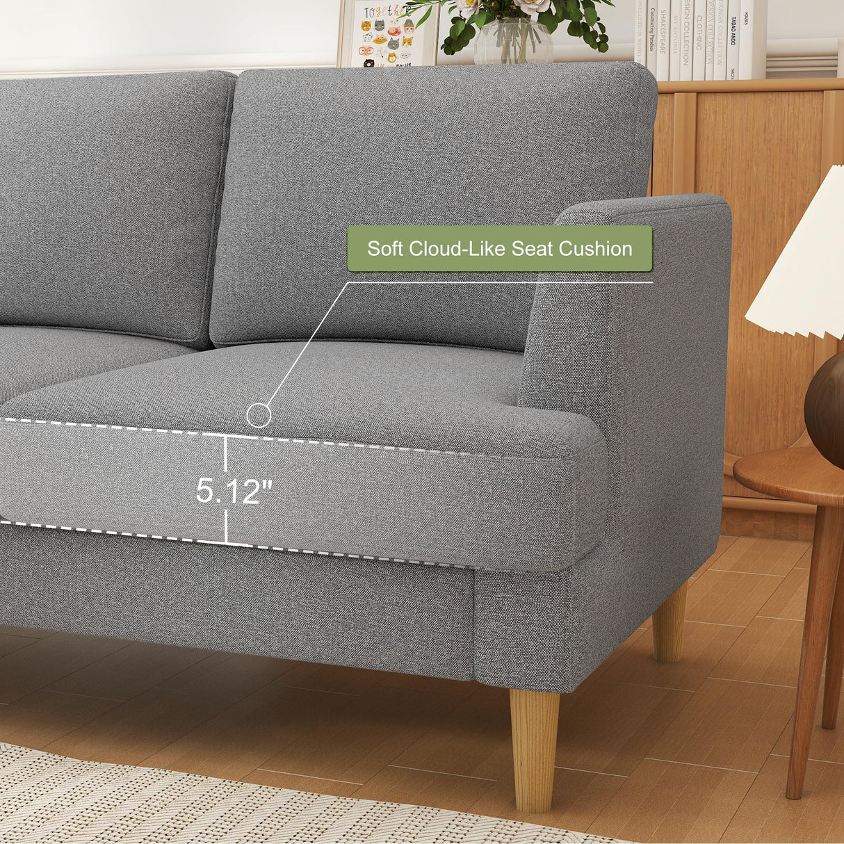 Busaurus Loveseat - Mid Century 56" Upholstered 2-Seater Couch for Living Room, Bedroom, Apartment - Grey Busaurus