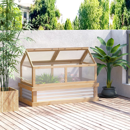 Outsunny Raised Garden Bed with Polycarbonate Greenhouse, Wooden Garden Cold Frame Greenhouse, Flower Planter Protection, 48" x 24" x 32", Natural - WoodArtSupply