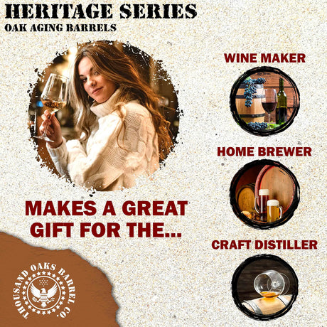 5 Gallon Oak Barrel - Wooden Whiskey Barrel Wine Barrel (20 Liter) - for The Home Brewer, Distiller, Wine Maker - New American 20L Oak Barrels for Aging Whiskey, Bourbon, Mead (HERITAGE SERIES) THOUSAND OAKS BARREL
