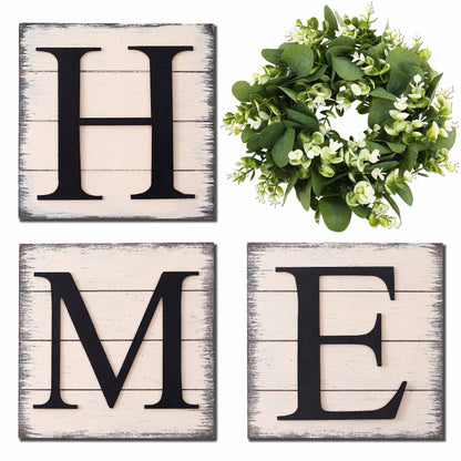 HRENCY Farmhouse Wall Decor Room Decor Wood Home Sign with Artificial Eucalyptus for O, Rustic Hanging Wooden Sign with Letters Decorative Home Decor Clearance Living Room Decor