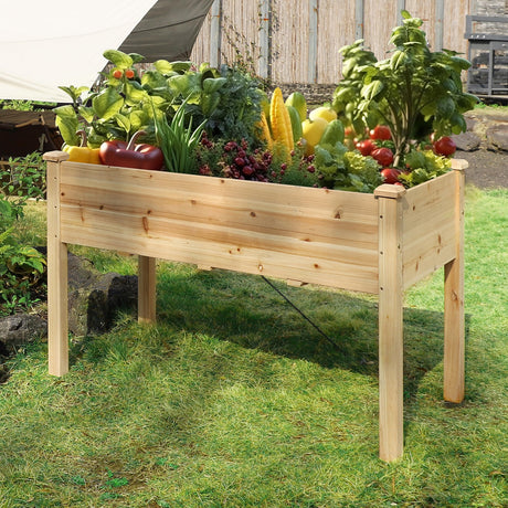 VEIKOU Raised Garden Bed, Planter Box with Liner, Drainage Holes, Outdoor Raised Garden Bed with Legs for Vegetable Flower Herb, 220 lbs Capacity, Natural Wood VEIKOU