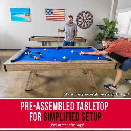 GoSports 7 ft Pool Table with Wood Finish - Modern Billiards Table with 2 Cue Sticks, Balls, Rack, Felt Brush and Chalk - Choose Your Style GoSports