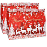 Gift Boutique 12 Jumbo Christmas Tote Bags with Handles 15" Wide X 11" High X 11" Deep Extra Wide Large Giant Reusable Grocery Shopping Paper Bags Big Gusset for Food Cookie Container & Foil Tin Pan Gift Boutique