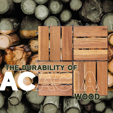 VICTORY RELAX Acacia Wood Decking Tiles 9PCS - Easy Snap Interlocking Deck Tiles for Patio Poolside Balcony Decor - All Weather Waterproof Flooring for Indoor & Outdoor (Round Joints) VICTORY RELAX