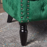 GDFStudio Melaina Tufted Chesterfield Velvet Loveseat with Scrolled Arms, Emerald and Dark Brown. GDFStudio