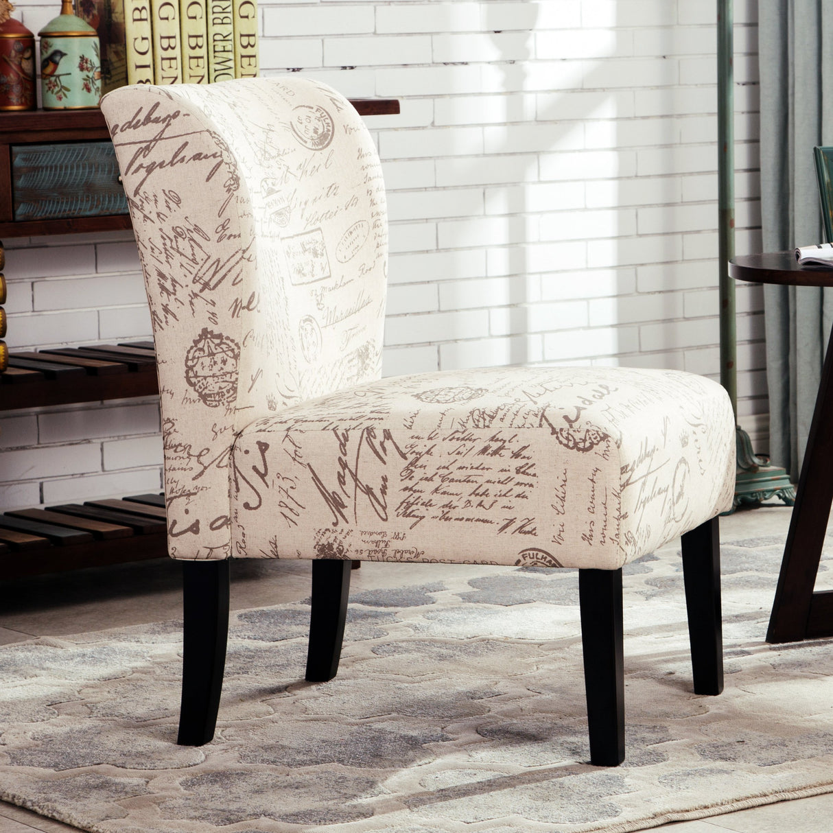Roundhill Furniture Capa Print Fabric Armless Contemporary Accent Chair, Script Roundhill Furniture