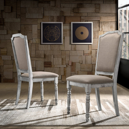 Roundhill Furniture Iris Turned Leg Wood Dining Chair, Set of 2, Weathered White