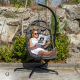 Coco Chair Hanging Egg Chair with Stand & Leg Rest | Modern Outdoor Egg Chair with Pillow | Foldable Swing Chair for Indoor & Outdoor | Dark Gray coco chair