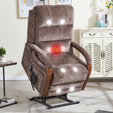 Power Lift Recliner Chair for Elderly People, Dual Motor Lift Chair with Vibration Massage and Heat, Lay Flat Recliner with Solid Wood Armrest, Standing Assistance Reclining, Chenille Fabric Brown EZZUP
