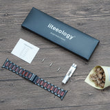 iiteeology Compatible with Apple Watch Band, Natural Wooden Steel Link Bracelet for iWatch Ultra 2/ Ultra/Series 1-10 49mm 46mm 45mm 44mm 42mm - Black iiteeology