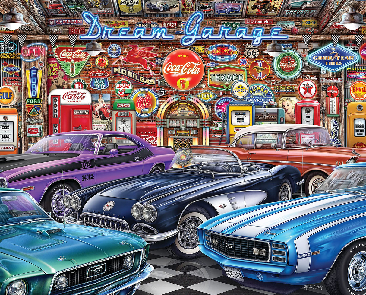 Springbok - Dream Garage - 1000 Piece Jigsaw Puzzle with classic muscle cars Springbok