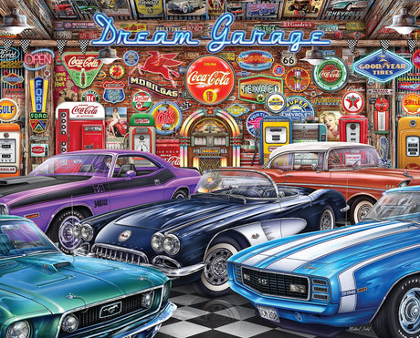 Springbok - Dream Garage - 1000 Piece Jigsaw Puzzle with classic muscle cars Springbok