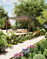 Garvee 10x13 Ft Aluminum Pergola with Retractable Canopy Metal Gazebo for Modern Backyard Deck Porch Grape Trellis(Khaki) Garvee