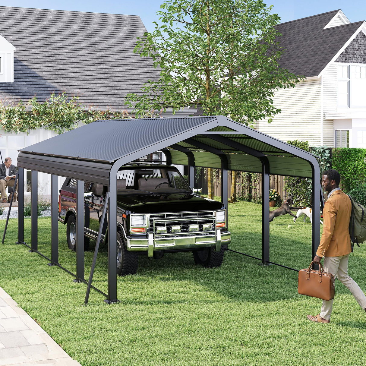 12x20 FT Metal Carport, Heavy Duty Car Port Canopy with Galvanized Steel Roof & Frame, Large Metal Carport Kit, Outdoor Car Garage, Steel Car Shelter for Car, Boat, Truck, Dark Gray ANTSKU
